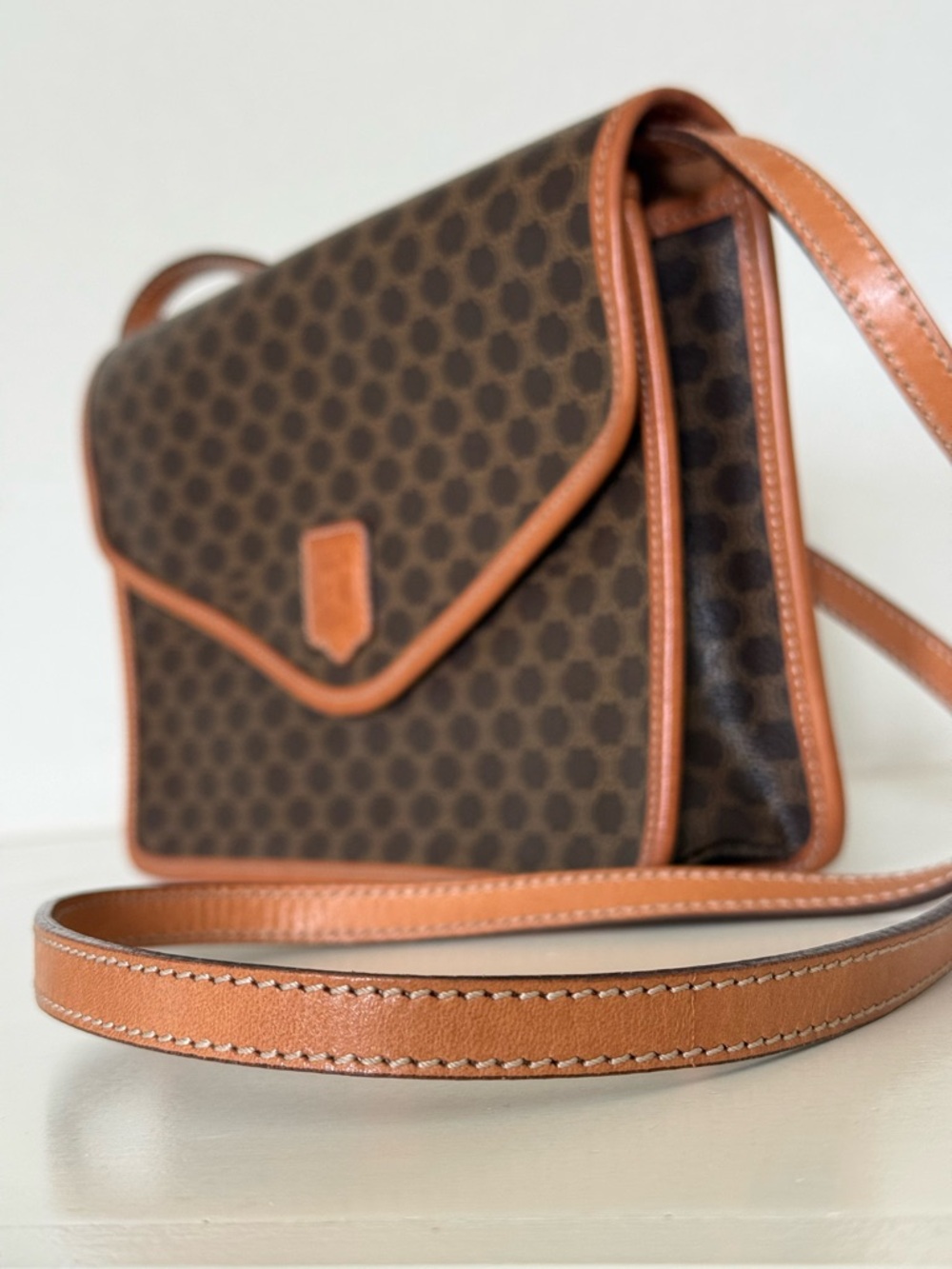 Celine Brown Macadam Canvas Messenger Bag with Tan Leather Trim - Picture 6 of 14